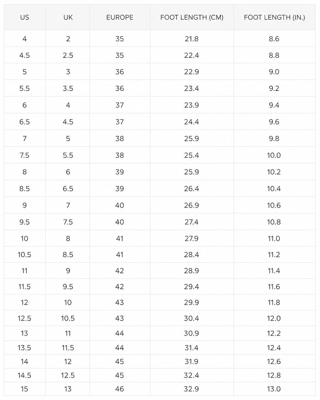 Hollis Fleece Slippers size chart