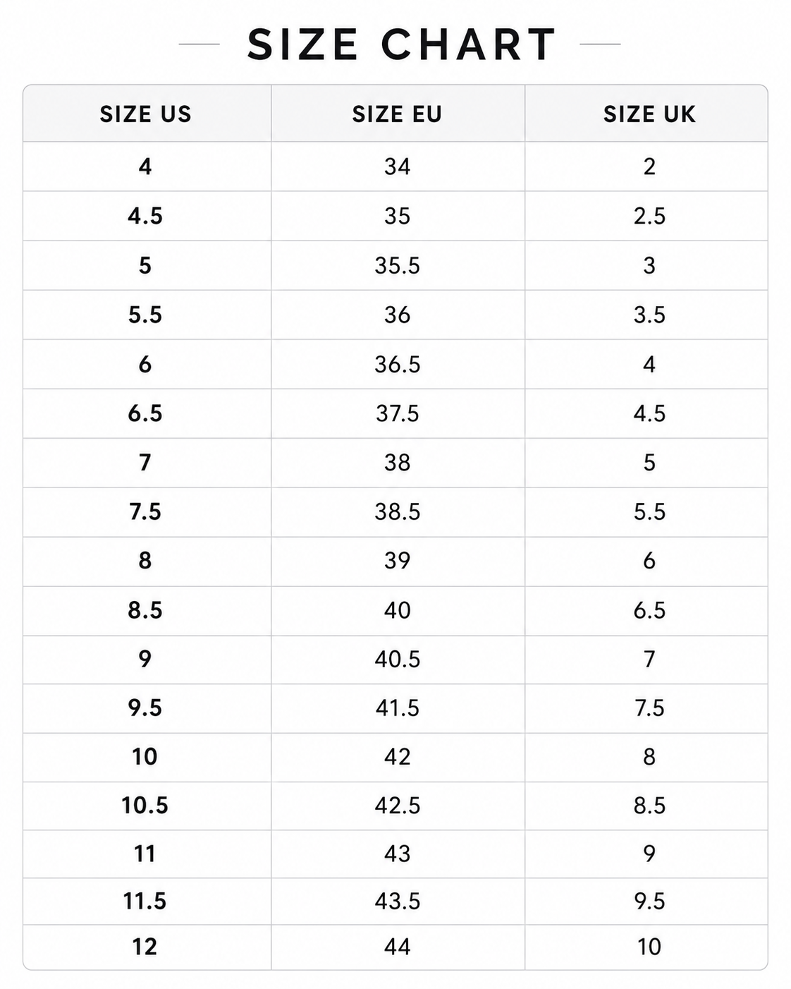 Bromley Ridge Sneakers measurement guide