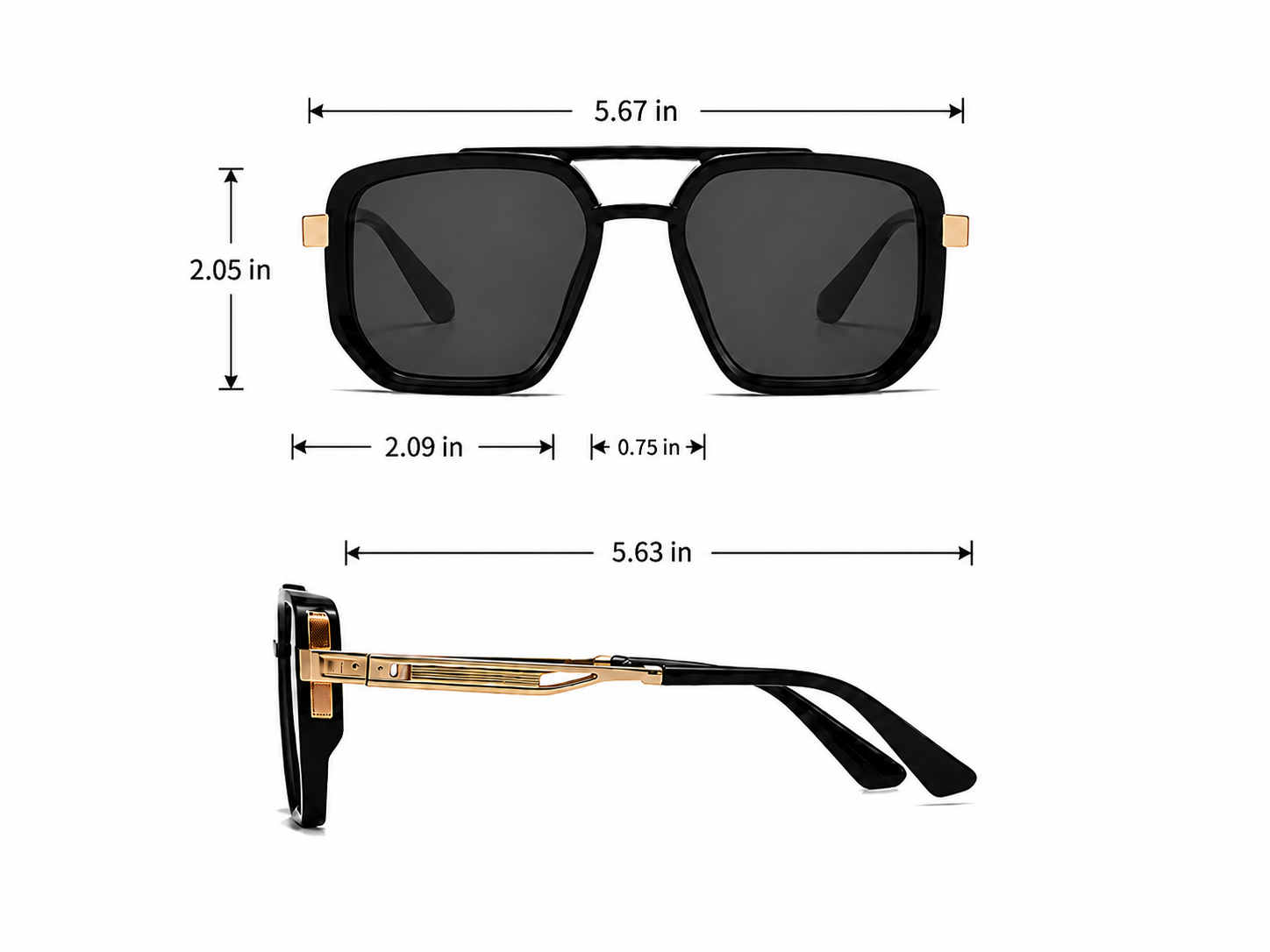 Aurelion Noir Oversized Sunglasses size chart