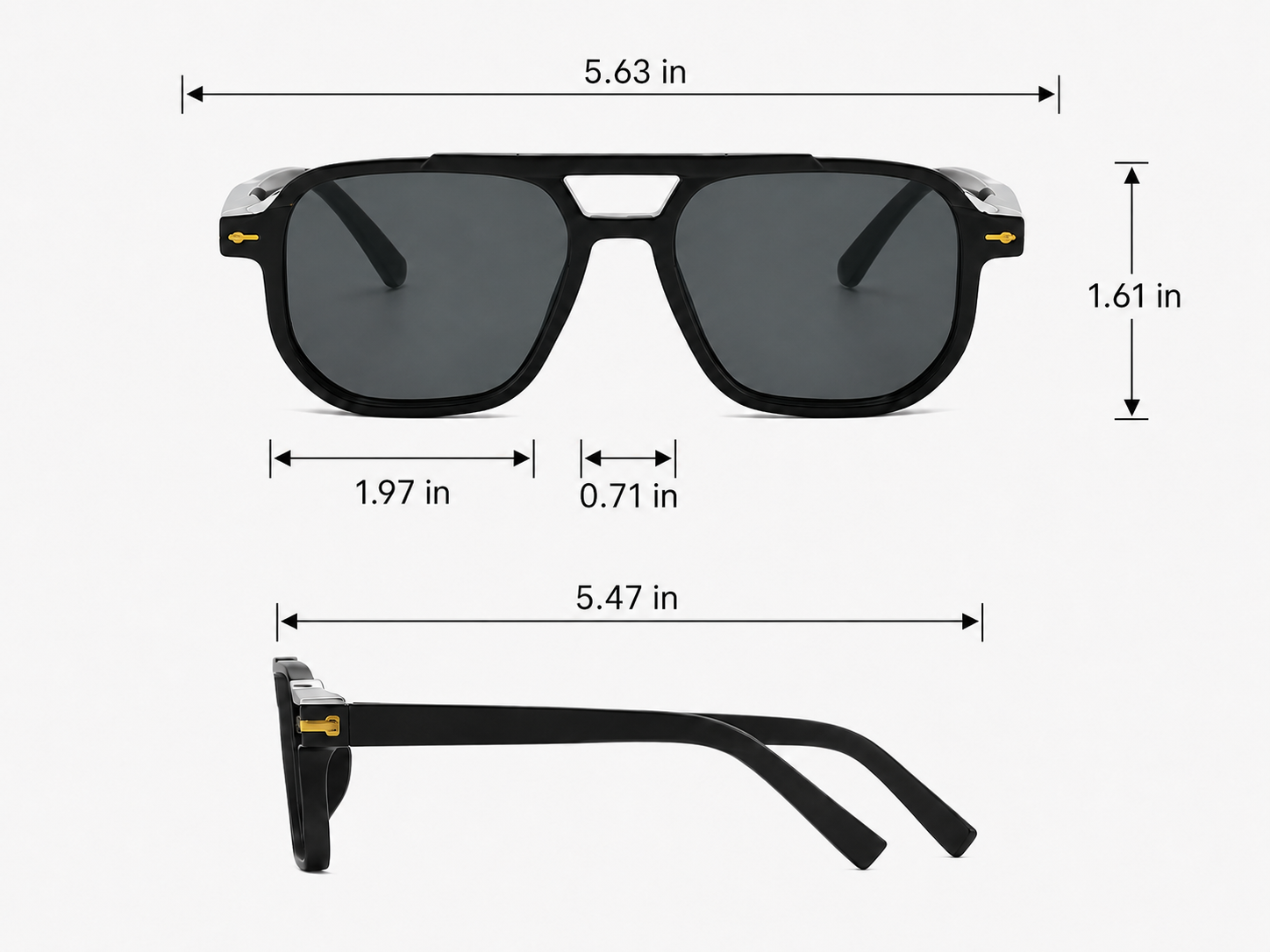Apex Elite Gradient Aviator Sunglasses size chart