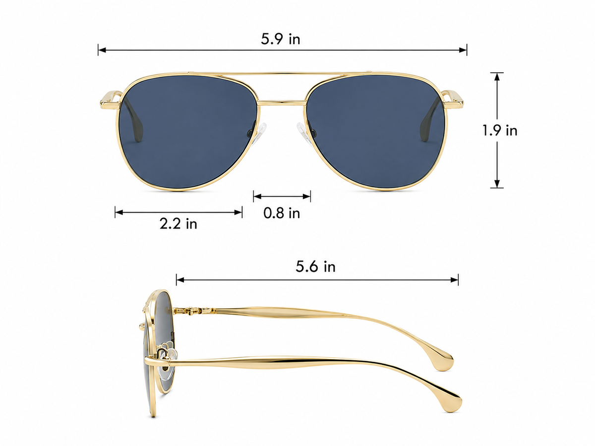 IronClad Signature Aviator Sunglasses size chart