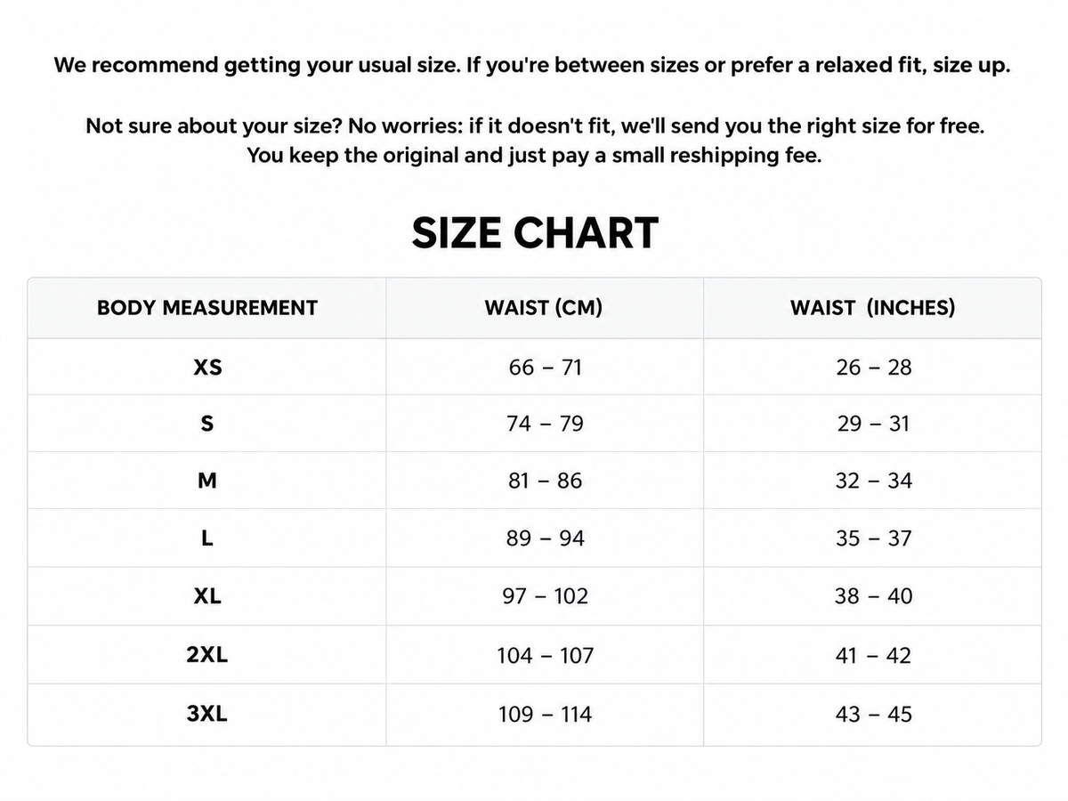 Riverton Cotton Ribbed Trunks size chart